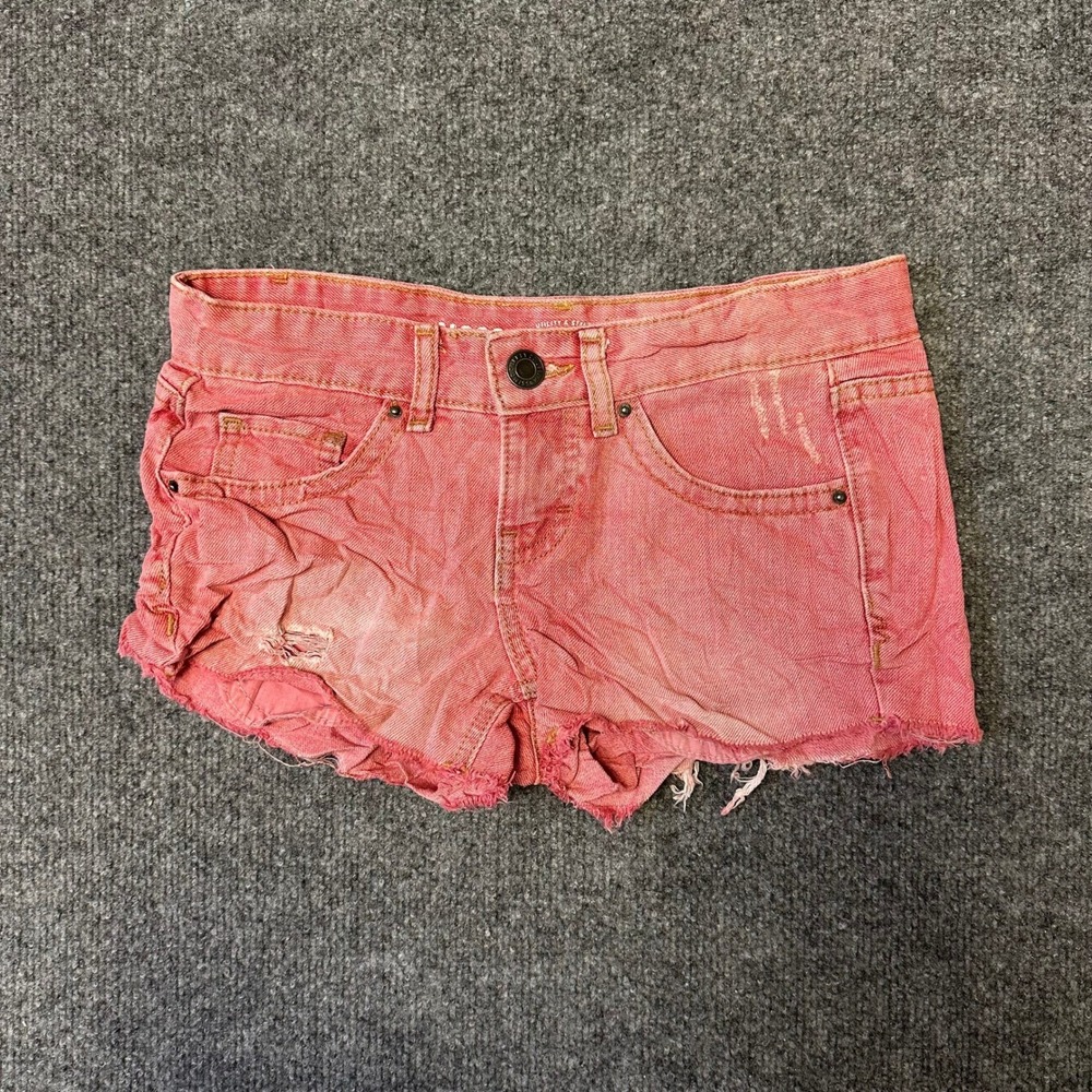 Mossimo Denim Shorts Womens Size 1 Pink Distressed Raw Hem Cotton Casual Summer